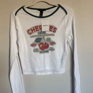 Forever 21 Y2K Cherry Print Long Sleeve Cropped Top Size Large